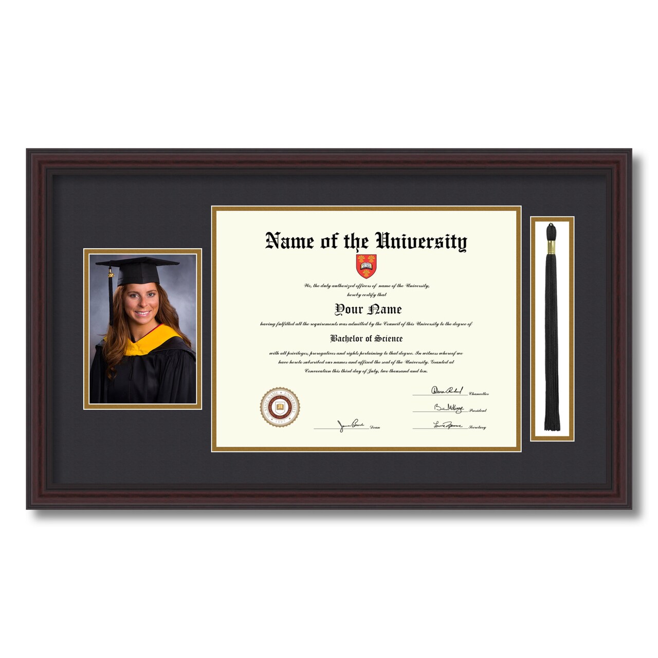 ArtToFrames 11x14 inch Diploma Frame with 5x7 Inch Image Opening and Tassel Opening - Framed with Black and Gold Mats, Comes with Regular Acrylic and Sawtooth Hanger for Wall Hanging (DIT-11x14)